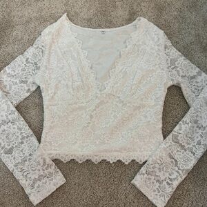 Elegant White Lace V-Neck Blouse
